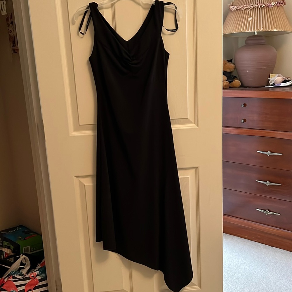 Elegant asymmetrical hem v neck dress